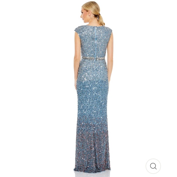 NWT Mac Duggal Gorgeous Blue Goddess Sexy Seqin To The Floor High Slit Gown - Picture 3 of 16